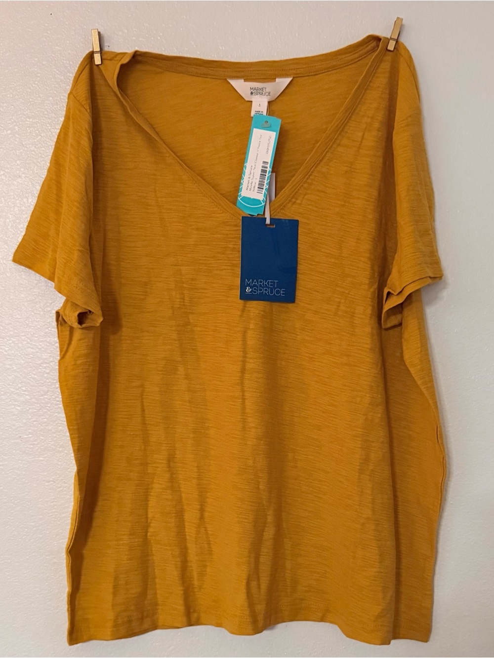 Market & Spruce Mindy Super Slub V-Neck Tee Yellow L NWT
